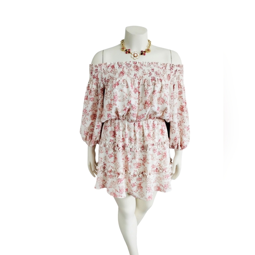 Baevely Floral Boho Beachy Womens Size Small‎ Cottage Off Shoulder Tiered Dress